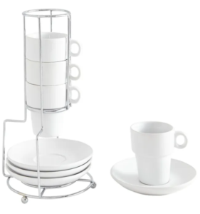 White Ceramic Espresso Stackable Mugs Set